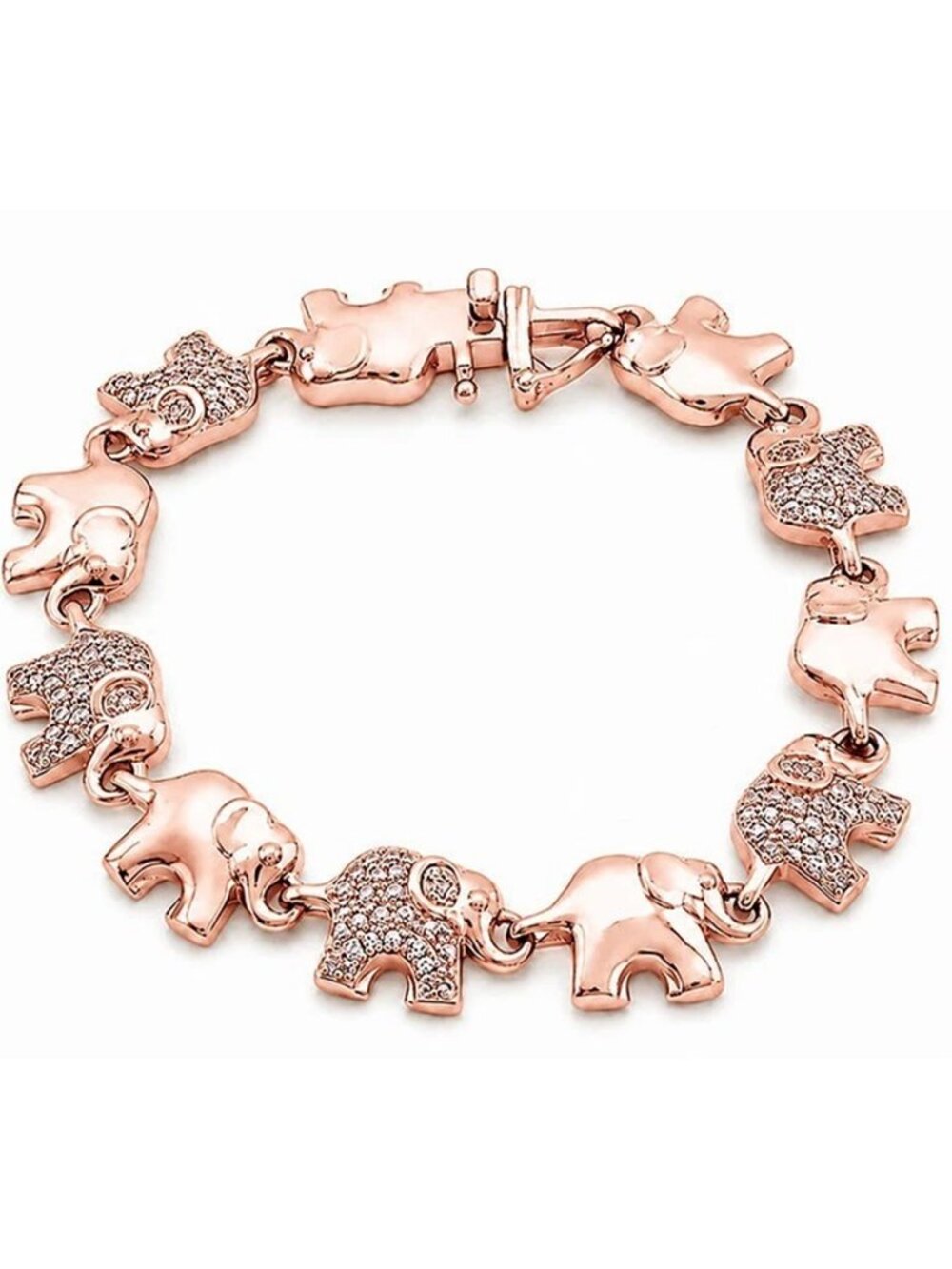 Genuine Diamond Elephant Bracelet Solid 14k Rose Gold Plated (.925)